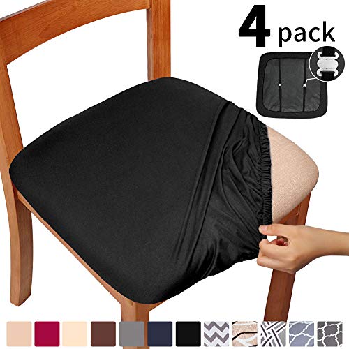 Gute Chair Seat Covers, Dining Room Chair Seat Covers with Ties, Stretch Solid Chair Covers Protectors for Dining Room Kitchen Chairs (Set of 4, Black)