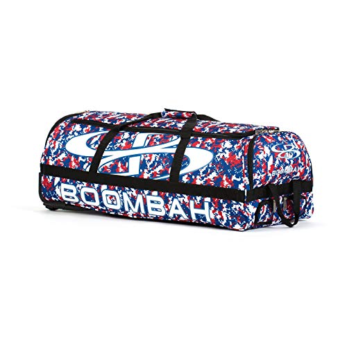 Boombah Brute Camo Rolling Baseball/Softball Bat Bag - 35' x 15' x 12-1/2' - Royal Blue/Red - Holds 4 Bats and Room for Gear - Wheeled Bag