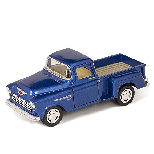Kinsmart 1955 Chevy Step Side Pick-Up Die Cast Collectible Toy Truck, Blue