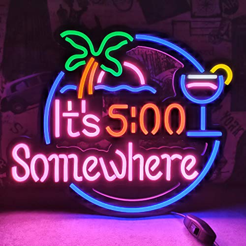 It's 5:00 Some Where & Palm LED Neon Sign Art Wall Lights for Beer Bar Club Bedroom Windows Glass Hotel Pub Cafe Wedding Birthday Party Gifts