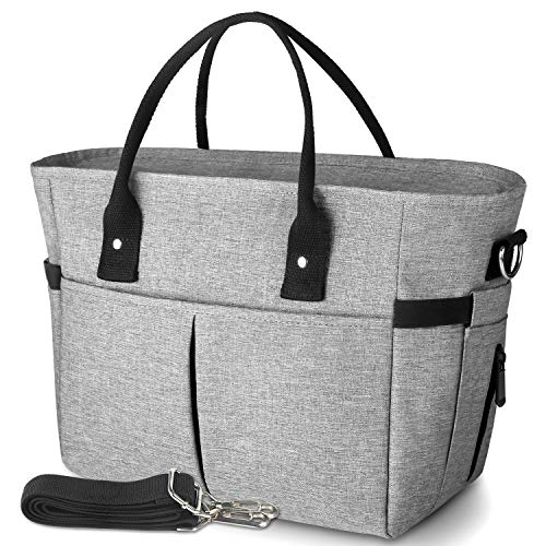 KIPBELIF Insulated Lunch Bags for Women - Large Tote Adult Lunch Box for Women with Shoulder Strap, Side Pockets and Water Bottle Holder, Gray, Normal Size