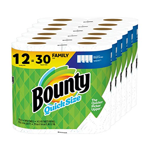 Bounty Quick-Size Paper Towels, White, 12 Family Rolls = 30 Regular Rolls