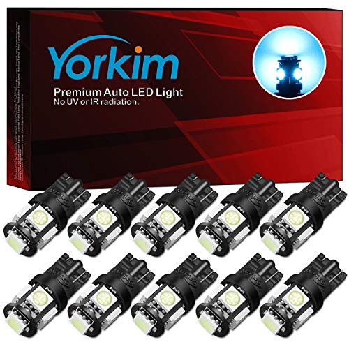 Yorkim 194 LED Bulbs Ice Blue Super Bright 5th Generation, T10 LED Bulbs, 168 LED Bulb for Car Interior Dome Map Door Courtesy License Plate Lights W5W 2825, Pack of 10
