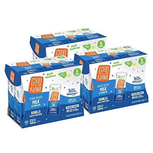 Good Karma Plant Based Vanilla Flaxmilk (6.75 oz - Pack of 18) Non Dairy Milk Lunchbox Carton, Lactose Free Milk Alternative