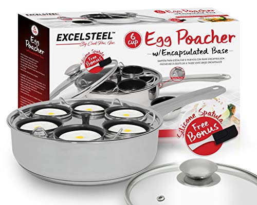 ExcelSteel Non Stick Easy Use Rust Resistant Home Kitchen Breakfast Brunch Induction Cooktop Egg Poacher, 6 Cup, Stainless Steel