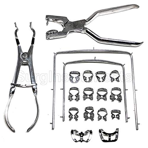 New Rubber Dam Kit Starter of 18 pcs with Frame Punch Clamps Dental Instruments