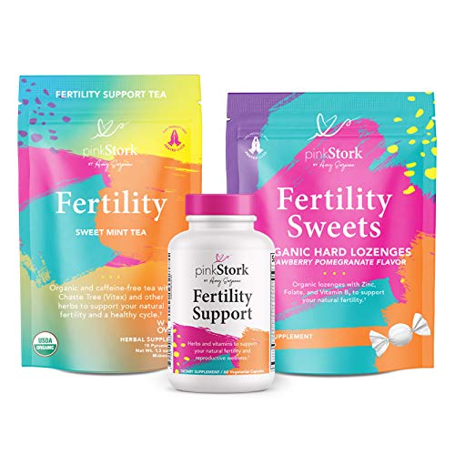 Pink Stork Fertility Bundle: Fertility Tea, Fertility Supplements for Women, & Zinc Lozenges - Conception Prenatal Vitamins with Vitamin C + Zinc + Folate + Ashwagandha + Vitex, Women-Owned