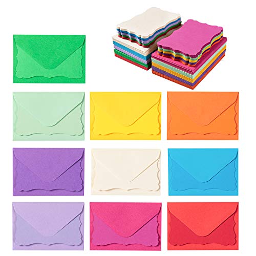 100 Pack Mini Envelopes with Colorful Blank Note Cards Small Self-Adhesive Envelopes Small Business Card Envelopes(4 x 2.7 Inches, 10 Colors)