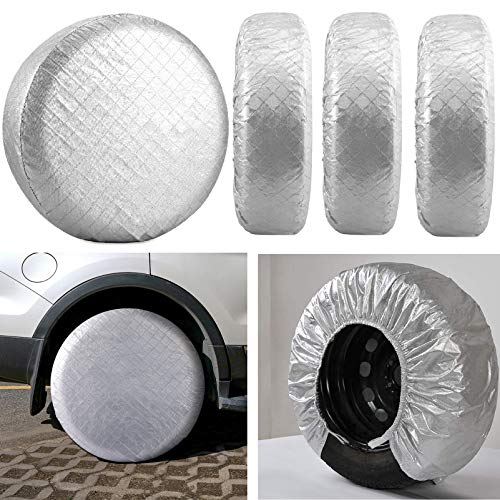 Kohree Tire Covers for RV Wheel Covers Motorhome Tires Set of 4, Waterproof UV Sun Tire Protector Fits for 27 to 29 inches Trailer Travel Camper Tire Diameters, Aluminum Film, Cotton Lining
