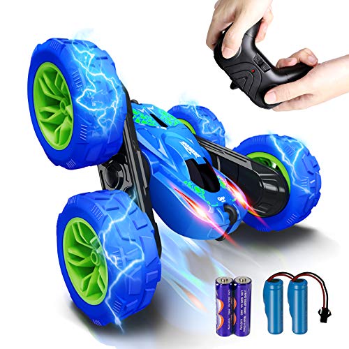 RC Stunt Car for Kids, SHARKOOL 360°Flips Double Sided Rotating 4WD 2.4Ghz Remote Control Car with Sharp Dual-Color Headlights -Best Gift for Over 6 Years Old Kids(All Batteries Included)