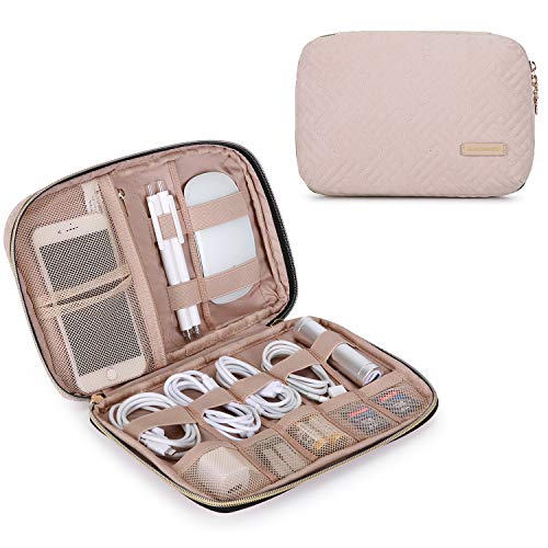 BAGSMART Electronic Organizer Small Travel Cable Organizer Bag for Hard Drives, Cables, Charger, Phone, USB, SD Card, Soft Pink