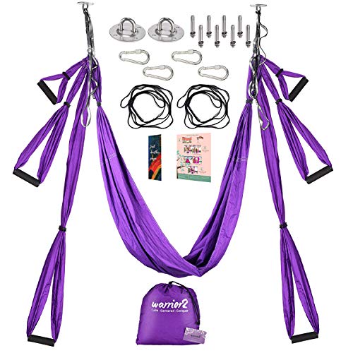 Warrior2 Aerial Yoga Swing Trapeze Hammock With Mounting Kit Hardware, Extension Straps, Manual | Antigravity Flying Yoga Sling Swing Sets, Aerial Silks, Inversion Exercise Equipment, Home Gym Fitness