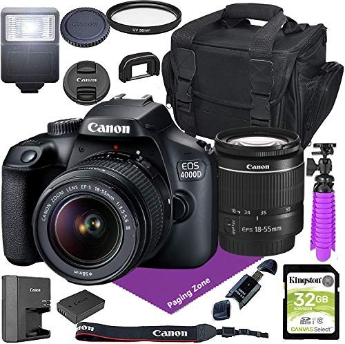 Canon EOS 4000D DSLR Camera w/Canon EF-S 18-55mm F/3.5-5.6 III Zoom Lens + Case + 32GB SD Card Bundle