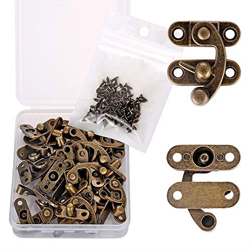 PGMJ 20 Pieces Thickened Solid Bronze Tone Antique Right Latch Hook Hasp Horn Lock Wood Jewelry Box Latch Hook Clasp and 80 Replacement Screws (Right Latch Buckle)