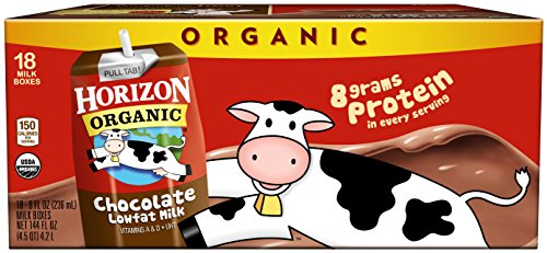 Horizon Organic, Lowfat Organic Milk Box, Chocolate, 8 Fl. Oz (Pack of 18), Single Serve, Shelf Stable Organic Chocolate Flavored Lowfat Milk, Great for School Lunch Boxes, Snacks