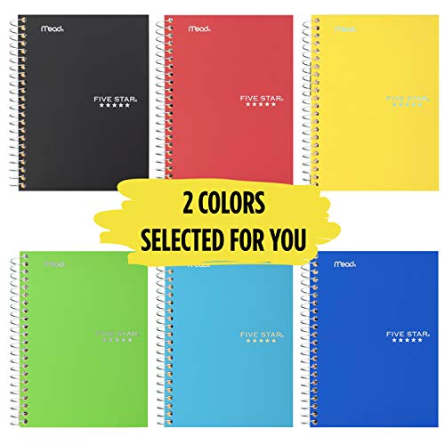 Five Star Spiral Notebooks, 1 Subject, College Ruled Paper, 100 Sheets, 7 x 5', Personal Size, Colors Selected For You, 2 Pack (73707)