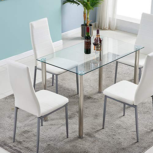 Kitchen Glass Table Dining Room Table with Tempered Glass Desktop Rectangular Glass Table with Metal Legs Dining Desk for Kitchen Furniture Without Chairs