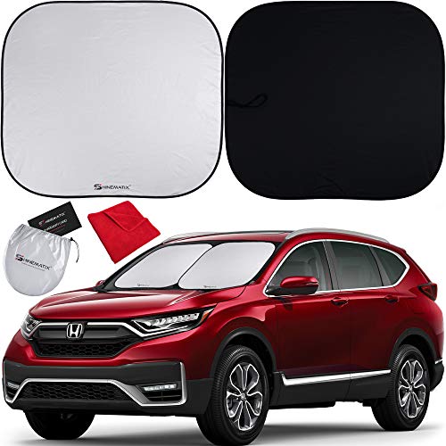 Shinematix 2-Piece Windshield Sun Shade - Foldable Car Front Window Sunshades For Most Sedans SUV Truck - Best 210T Reflective Material Blocks 99% UV Rays and Keeps Your Vehicle Cool (Standard/Medium)