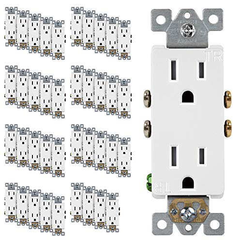 ENERLITES Decorator Receptacle Outlet, Tamper-Resistant, Residential Grade, 3-Wire, Self-Grounding, 2-Pole, 15A 125V, UL Listed, 61501-TR-W-40PCS, White (40 Pack)