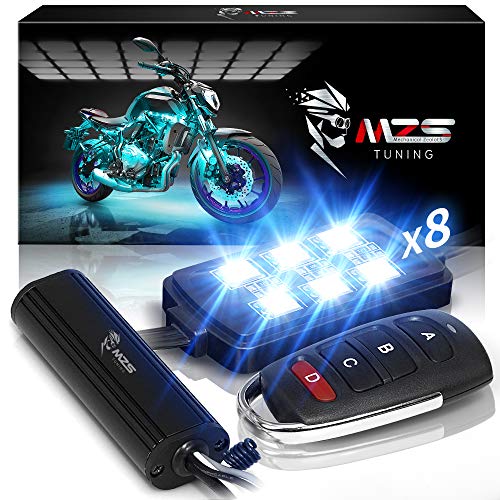 MZS Motorcycle LED Light Kit Multi-Color Neon RGB Strips Wireless Remote Controller Compatible with ATV UTV Cruiser Harley Davidson Ducati Suzuki Honda Triumph BMW Kawasaki Yamaha (Pack of 8)