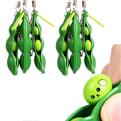 6 Pcs Squeeze Bean Fidget Toy, Extrusion Bean Keychain Keyring for Children and Adults Release Stress and Anxiety, OCD, ADD, ADHD, Improve Focus, Skin Picking, Nail Biting