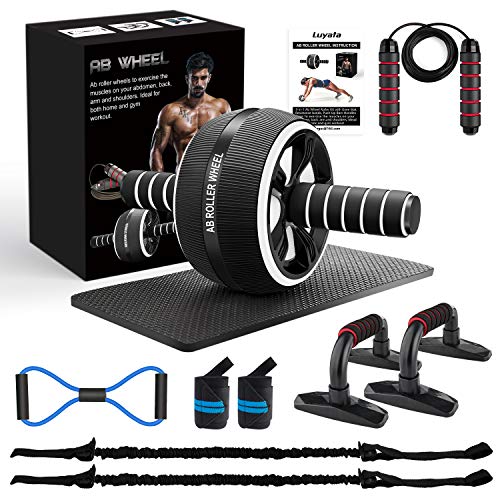 LUYATA Ab Roller Wheel, 10-in-1 Ab Wheel Roller Kit with Resistance Bands, Knee Mat, Jump Rope, Push-Up Bar - Home Gym Equipment for Men Women Core Strength & Abdominal Exercise Workout