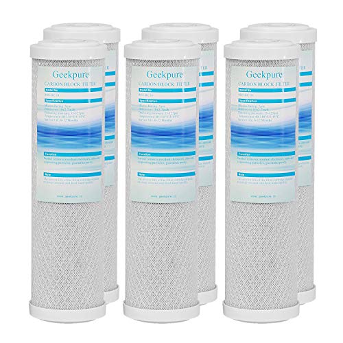 Geekpure Coconut Shell Activated Carbon Block Whole House Water Filter Replacement Cartridge 2.5 Inch x 10 Inch Remove Chlorine Taste -Pack of 6-5 Micron