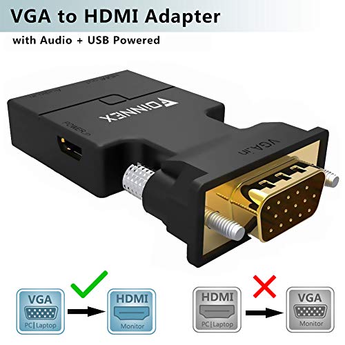 VGA to HDMI Adapter Converter with Audio,(PC VGA Source Output to TV/Monitor with HDMI Connector),FOINNEX Active Male VGA in Female HDMI 1080p Video Dongle adaptador for Computer,Laptop,Projector