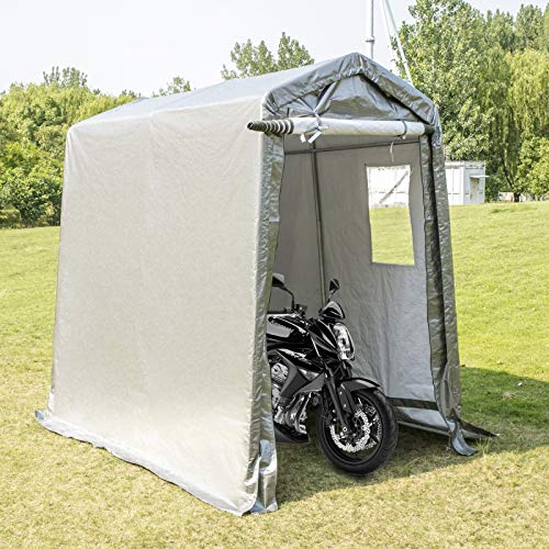 Happybuy Portable Storage Shed 6x10x7.8 ft, Shed in A Box with Roll up Door, Storage Shelter Logic Portable Garage Shelter Steel Metal Peak Roof Grey for Motorcycle Garden Patio Storage