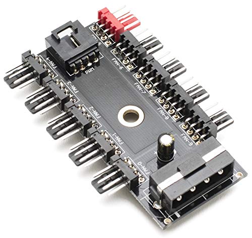 Chassis Fan Hub CPU Cooling 10 Port 12 V Molex to PWM Connector with 4 Pin 3 Pin Efficient PC-Fan Controller System with Adhesive Tape Dedicated Supply from PSU to Link Multiple Points