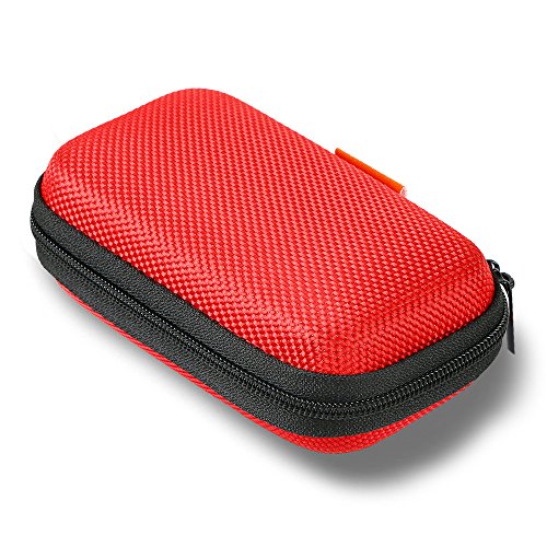 GLCON Red Rectangle Portable Protection Hard EVA Case,Mesh Inner Pocket,Zipper Enclosure Durable Exterior,Lightweight Universal Carrying Bag for Headset Earbud Charge Cable USB Mp3 Key Change Purse