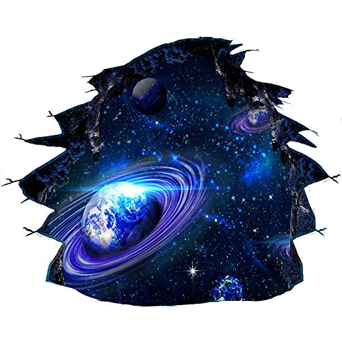 Creative 3D Blue Cosmic Galaxy Wall Decals Removable PVC Magic Milky Way Outer Space Planet Broken Wall Stickers Murals Decor for Home Floor Ceiling Boy Girls Room Kids Bedroom