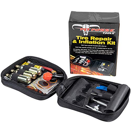 Pit Posse PP3167 Motorcycle Tire Repair Kit with Co2 Inflator and Cartridges for Tube and Tubeless Tires, Emergency Roadside Kit, Flat Tire Accessories for Easy Repair