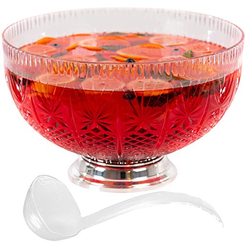 Crystal Cut Plastic Punch Bowl With Ladle 3 Gallon Chrome Base For Parties