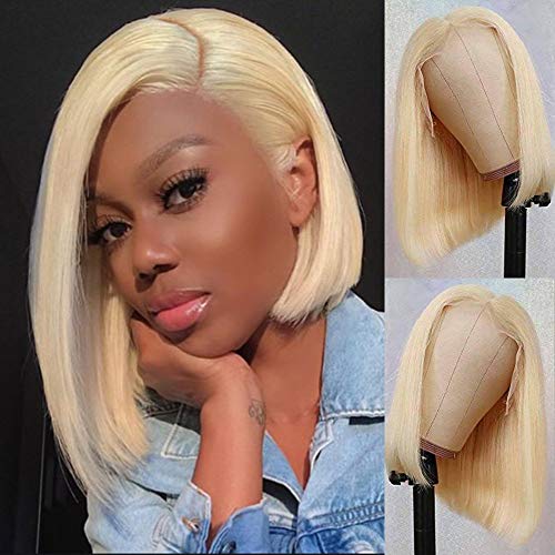 Candice Hair 4x4 #613 Lace Closure Wig Blonde Lace Front Wigs Human Hair Real Straight Bob Wigs For Black Women With Natural Hairline Swiss Lace Wig 10 Inch