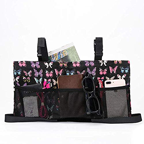 Fushida Wheelchair Storage Bag Walker Accessories Tote Bag Store Loose Items for Disabled Elderly, Large Capacity Organizer Pouch Fits Walkers, Rollators,Scooters,Wheelchairs (Butterfly, FGJ308)