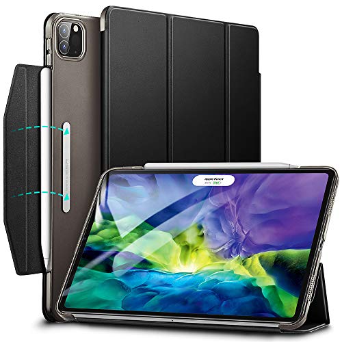 ESR Yippee Trifold Smart Case for iPad Pro 11 2020 & 2018, Lightweight Stand Case with Clasp, Auto Sleep/Wake [Supports Pencil 2 Wireless Charging], Hard Back Cover for iPad Pro 11', Black