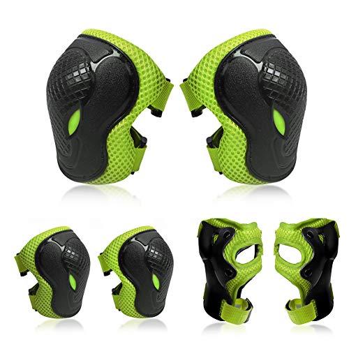 ZSHENJK 6PCS Kids Protective Gear Set,Children Knee Pad Elbow Pad Wrist Guards Safety Equipment for Toddler Children Skating Cycling Bike Rollerblading Scooter Skateboard Outdoor Sports(Green)