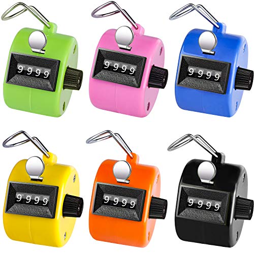 KTRIO Pack of 6 Color Hand Tally Counter 4-Digit Tally Counters Mechanical Palm Counter Clicker Counter Handheld Pitch Click Counter Number Count for Row, People, Golf & Knitting, Assorted Colors