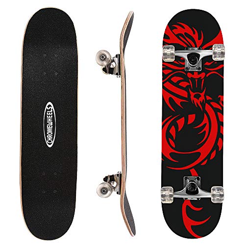 ChromeWheels 31 inch Skateboard Complete Longboard Double Kick Skate Board Cruiser 8 Layer Maple Deck for Extreme Sports and Outdoors