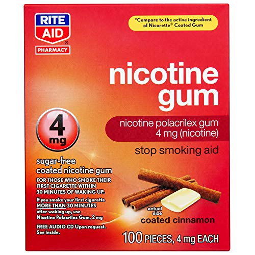 Rite Aid Nicotine Gum, 4 mg - 100 Count | Quit Smoking Aid | Nicotine Replacement Gum (Cinnamon)