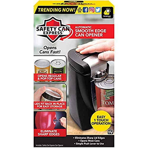 Original Safety Can Express As Seen On TV by BulbHead - Easy One-Touch Operation - Effortless Electric Can Opener Leaves Smooth Edges - Works On All Types of Cans - Lids Fit Back In Place for Storage