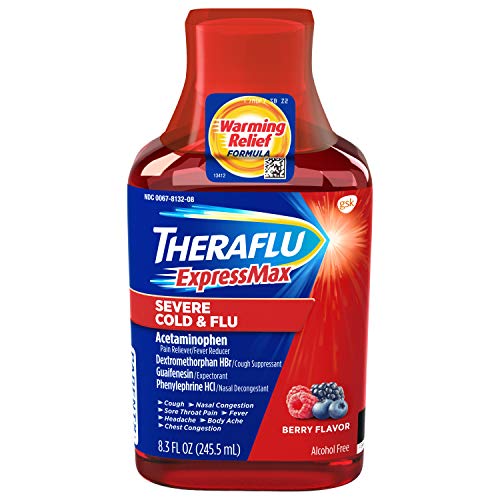 Theraflu ExpressMax Severe Cold and Flu Syrup, Berry Flavor, Specially formulated for Relief from Cold and Cough, Alcohol Free - 8.3 Ounce Bottle