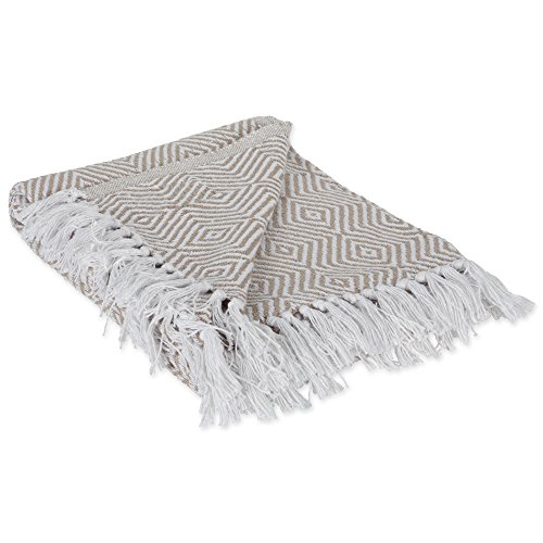 DII 100% Cotton Geometric Daimond Throw for Indoor/Outdoor Use Camping BBQ's Beaches Everyday Blanket, 50 x 60, Stone