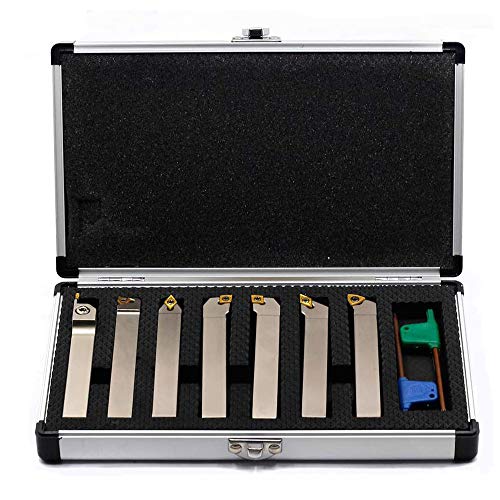 OSCARBIDE 1/2' Shank Indexable Lathe Turning Tool Holder CNC Heavy-Duty Carbide Nickel Plated Lathe Bit Set for Turning Grooving Threading Cut Off Holders Set, Tin Coated Carbide Inserts,7 Pieces