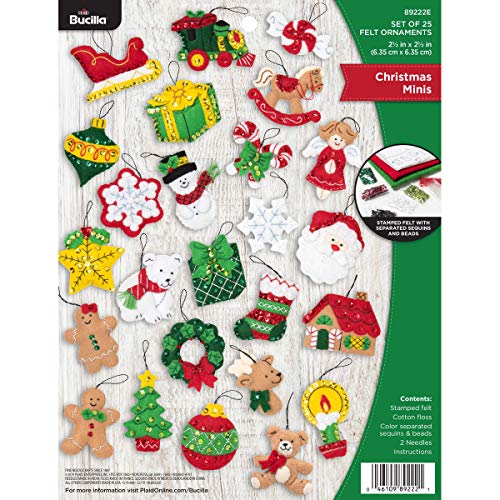 Bucilla Felt Applique Ornament Kit, 2.5' x 2.5', Christmas Minis