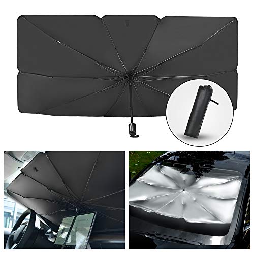 Car Sun Shade for Windshield Foldable Sunshades Umbrella for Car Front Windshield, 57 x 31 inch, Easy to Store and Use Protect Vehicle from UV Sun and Heat Fits Windshields of Various Sizes