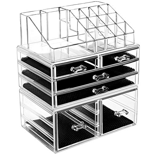 hblife Makeup Organizer 3 Pieces Acrylic Cosmetic Storage Drawers and Jewelry Display Box, Clear