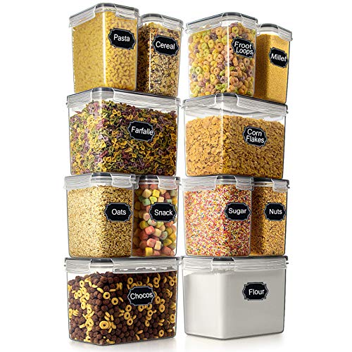 Airtight Food Storage Container - Wildone Cereal & Dry Food Storage Containers Set of 12, Leak Proof & BPA Free, with 20 Labels & 1 Chalk Marker