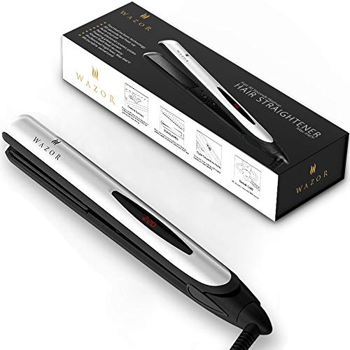 Wazor Hair Straightener, 2 in 1 Flat Iron Professional Ceramic Hair Straightening Iron Instant Heat Up Automatic Shut Off and Digital LCD Display 1 Inch Sliver White